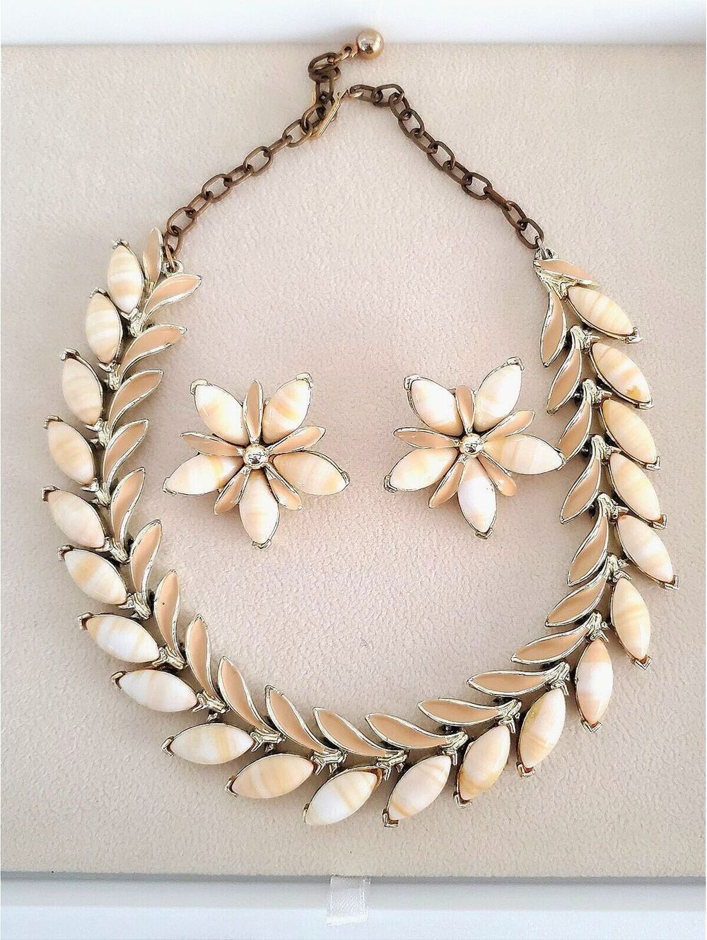 Vintage MCM Art Designer Leaf-Motif Necklace & Matching Floral Clip-On Earrings